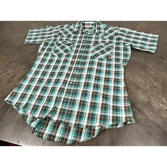 Vintage 80’ LEVIS The Cowboys Tailor Plaid Pearl Snap Western Shirt Size Large L - Picture 3 of 8